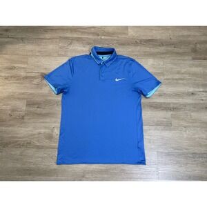 Nike Golf DRI-FIT Modern Fit Blue Polo Shirt Men's Sz M Snap Button Short Sleeve